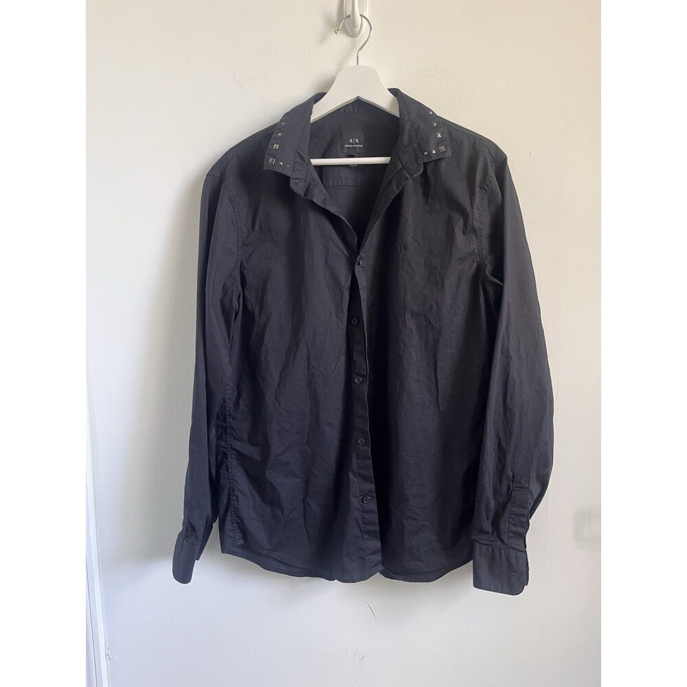 Armani Exchange Mens Black Button Down Shirt Sz Large Stud Embellishments Chic